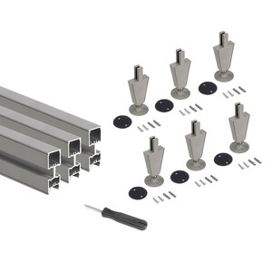 Lot of 3 Zero frames with fittings and profiles for floor and ceiling mounting with circular levellers, Steel and Zamak, Painted stone stone grey. product photo