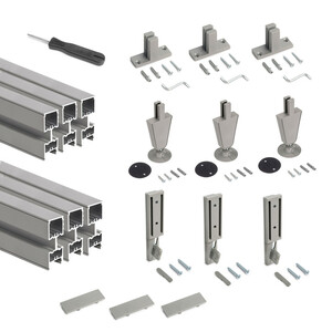 Lot of 3 Zero frames with fittings and profiles for floor and wall mounting with circular levellers, Aluminium and Zamak, Stone grey, with levellers. product photo