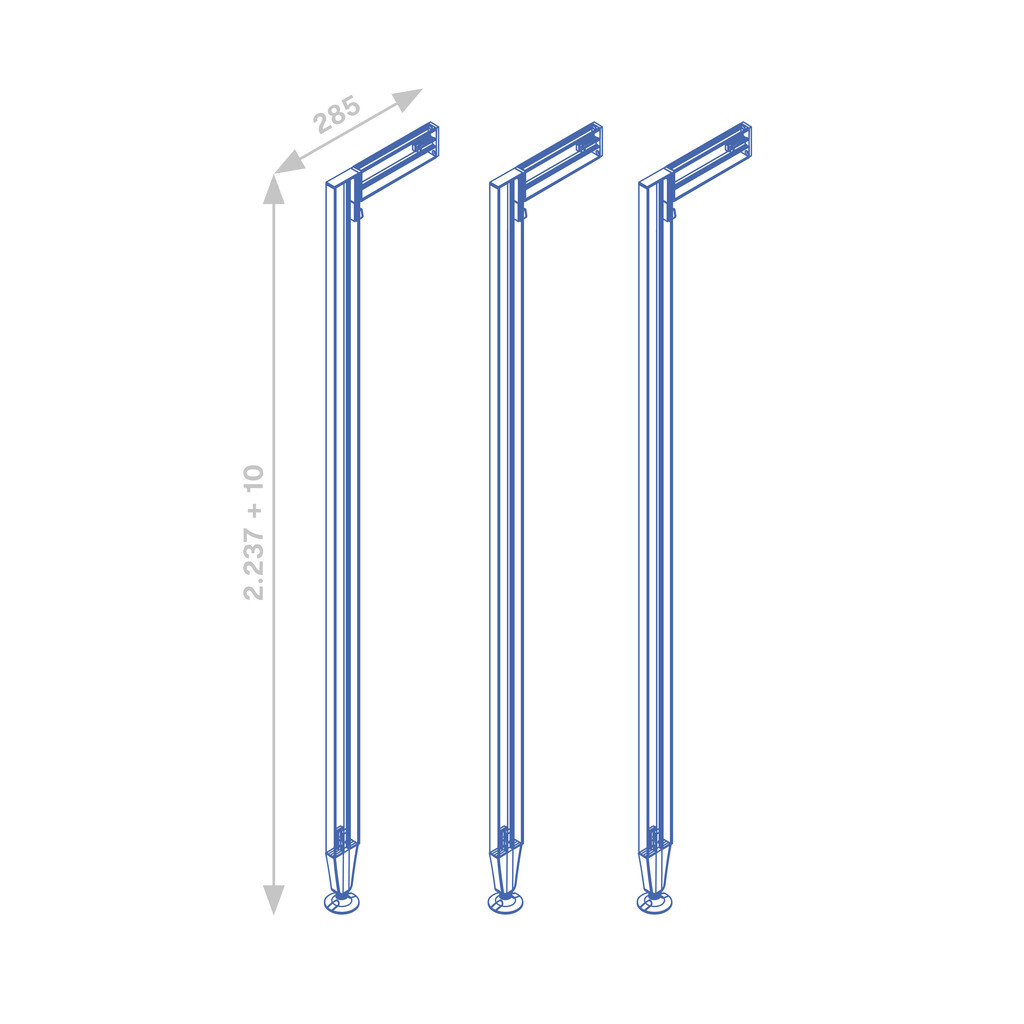 Lot of 3 Zero frames with fittings and profiles for floor and wall mounting with circular levellers, Aluminium and Zamak, Stone grey, with levellers.-2