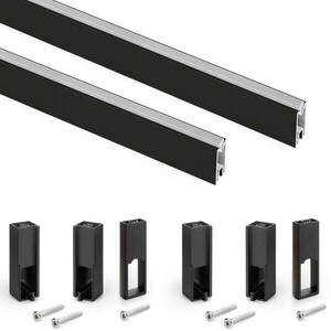 Lot de 2 rails de penderie Luxe de 1,15 m de long avec supports, Aluminium et Plastique, Peint en noir textur&eacute; photo du produit
