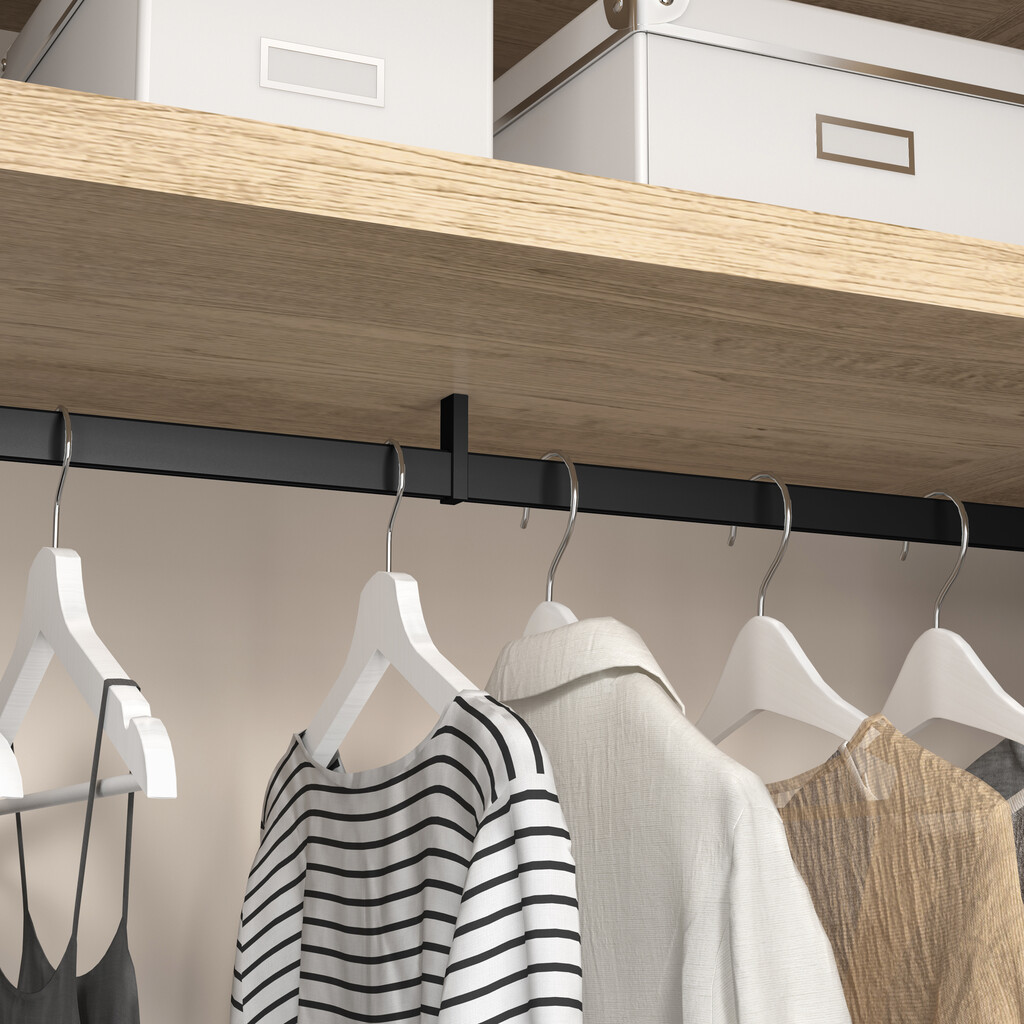 Lot de 2 rails de penderie Luxe de 1,15 m de long avec supports, Aluminium et Plastique, Peint en noir texturé-2