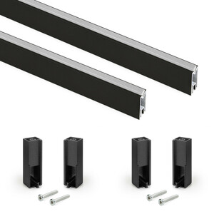 Lot de 2 rails de penderie Luxe de 0,75 m de long avec supports, Aluminium et Plastique, Peint en noir textur&eacute; photo du produit