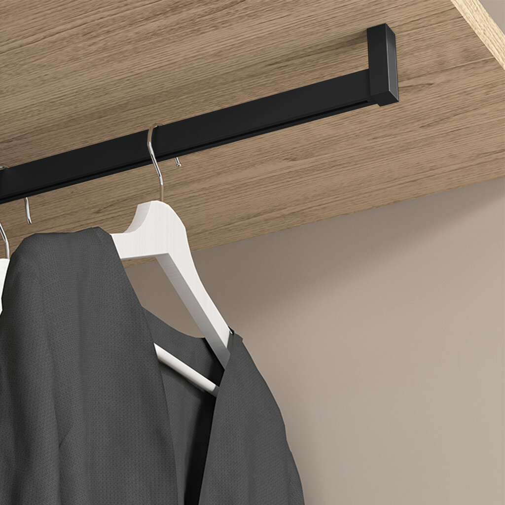 Lot de 2 rails de penderie Luxe de 0,75 m de long avec supports, Aluminium et Plastique, Peint en noir texturé-2