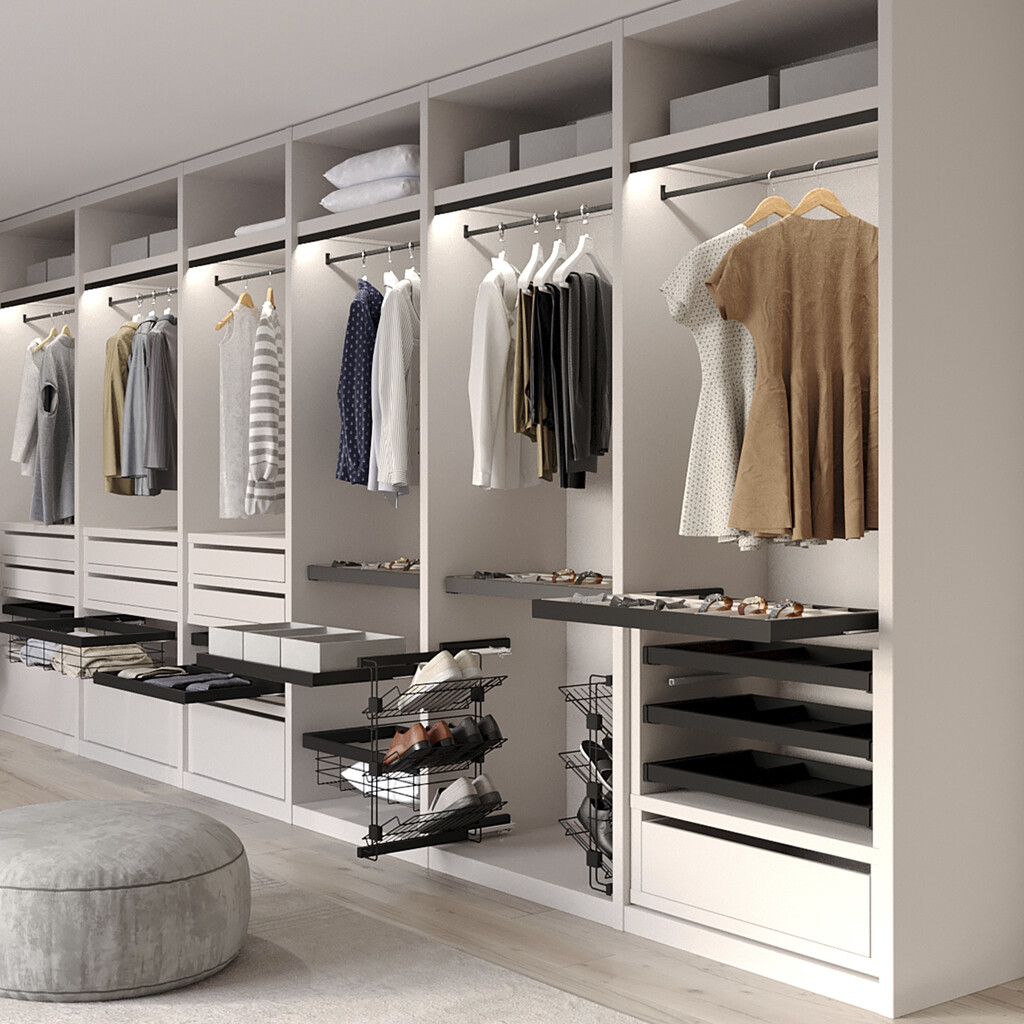 Lot de 2 rails de penderie Luxe de 0,75 m de long avec supports, Aluminium et Plastique, Peint en noir texturé-3