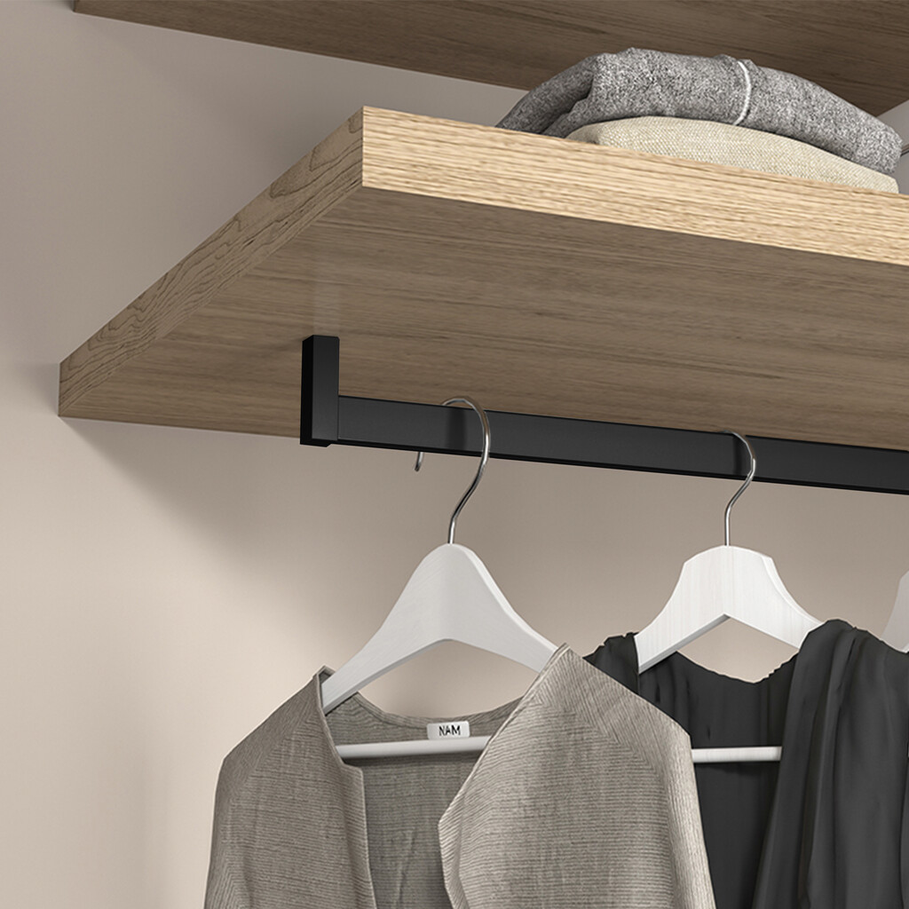 Lot de 2 rails de penderie Luxe de 0,75 m de long avec supports, Aluminium et Plastique, Peint en noir texturé-5