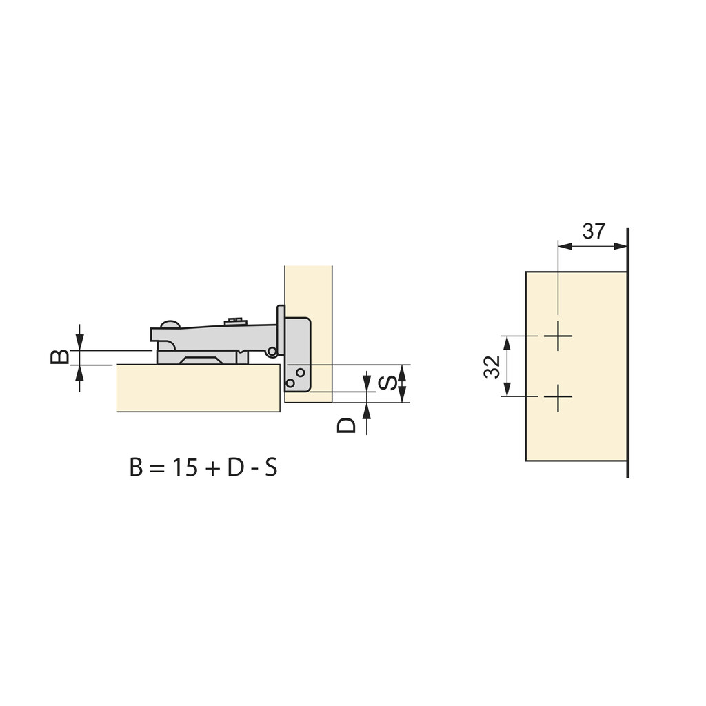 Kit von 20 Topfscharnierr X92N Eckanschlag, Kreuzmontageplatte zum Schrauben, Höhe 0, Stahl, vernickelt-1