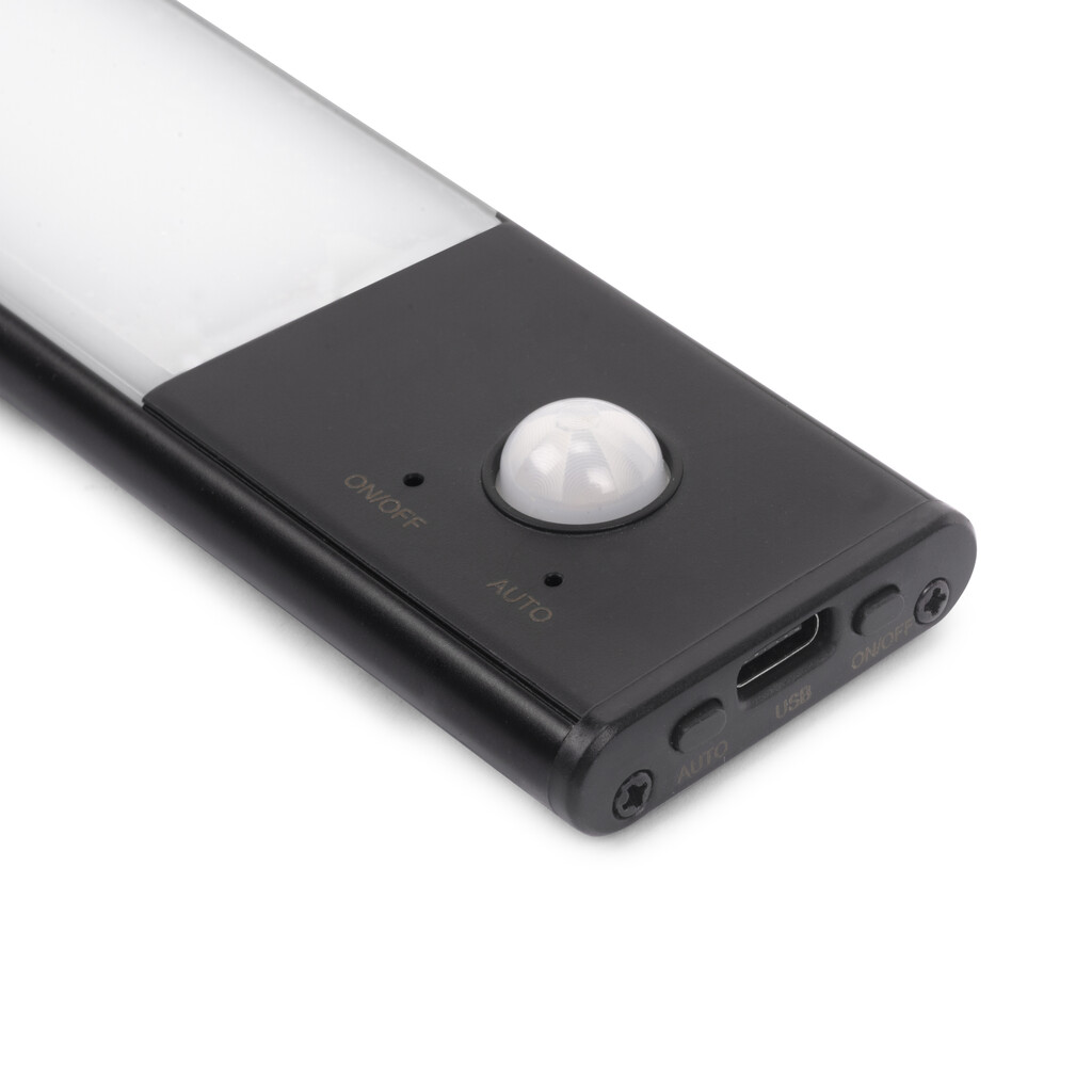 USB wiederaufladbare LED-Wandleuchte Kaus Black mit Bewegungssensor,, L400mm, Kunststoff und Aluminium, Schwarzer Metallic-Lack-6