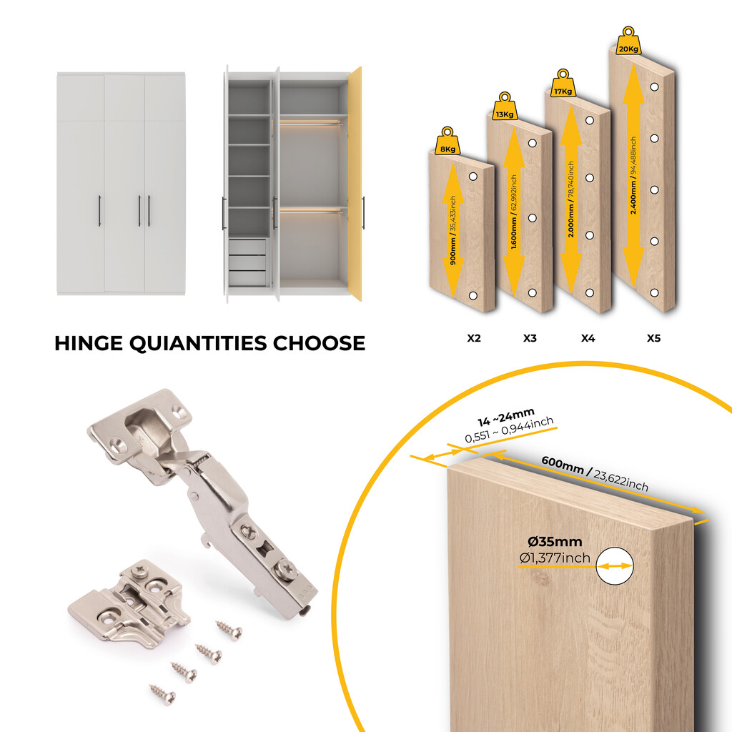 Lot of 20 X92 half overlay hinges with soft closing and screw-on plates, Steel, Nickel Plated-8