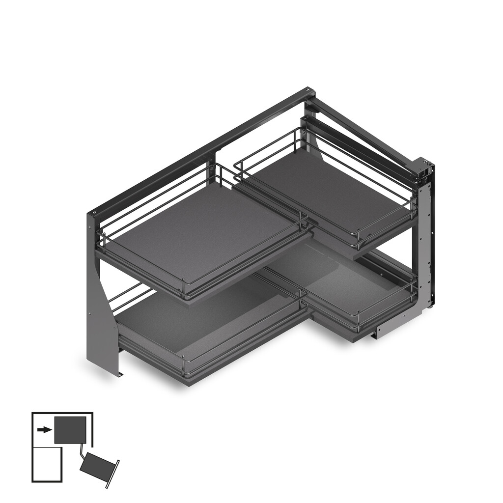 Pull-out corner pull-out corner for Titane kitchen furniture, right-hand opening, Steel and Wood, Anthracite grey-Primary
