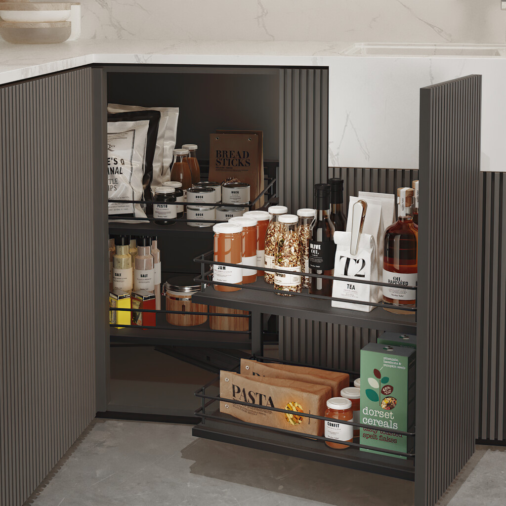 Pull-out corner pull-out corner for Titane kitchen furniture, right-hand opening, Steel and Wood, Anthracite grey-4