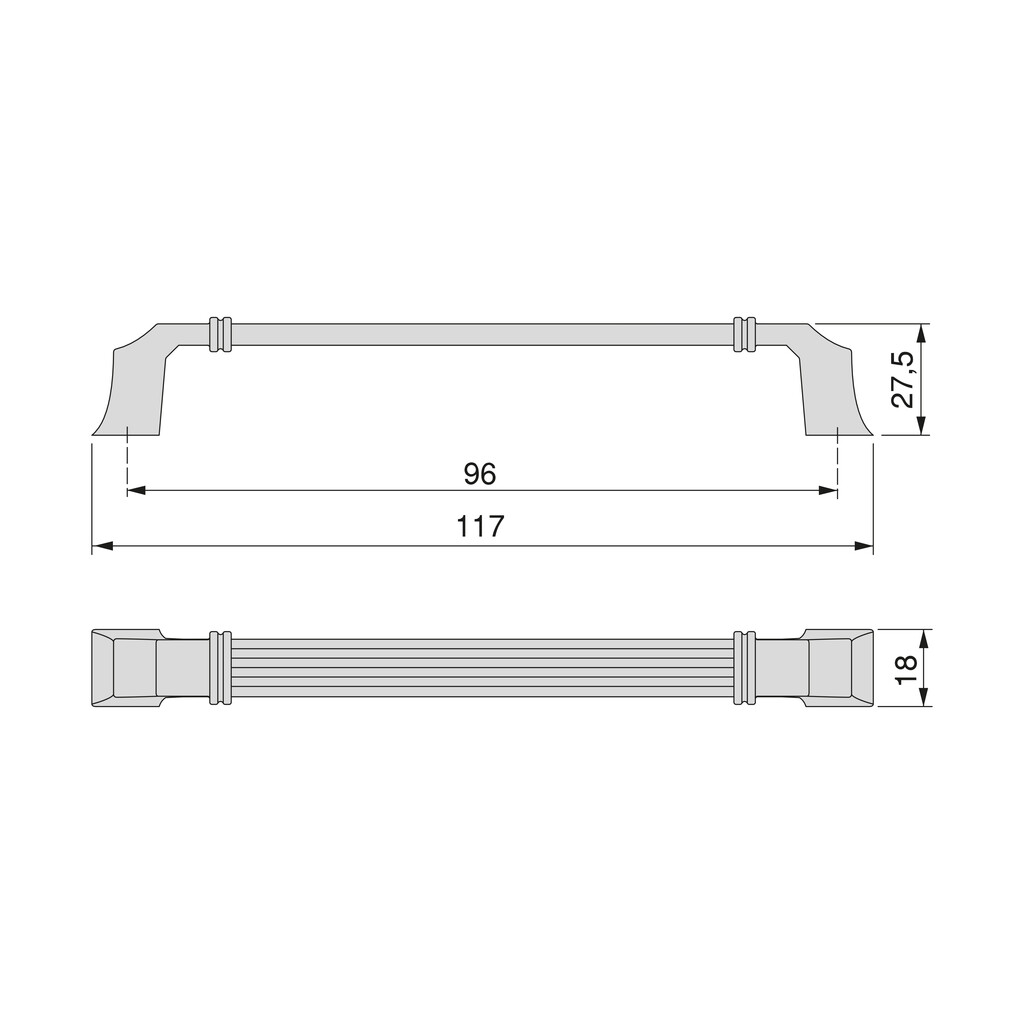 Tirador para mueble Bangkok, L117mm, intereje 96mm, Zamak, Titanio satinado-1