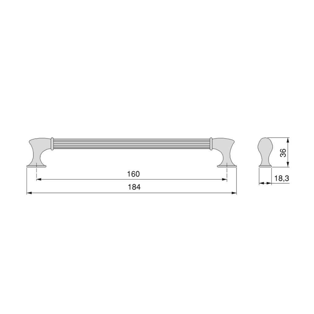 Furniture handle Suez, L184mm, 160mm interaxis, Aluminium, Black painted-1