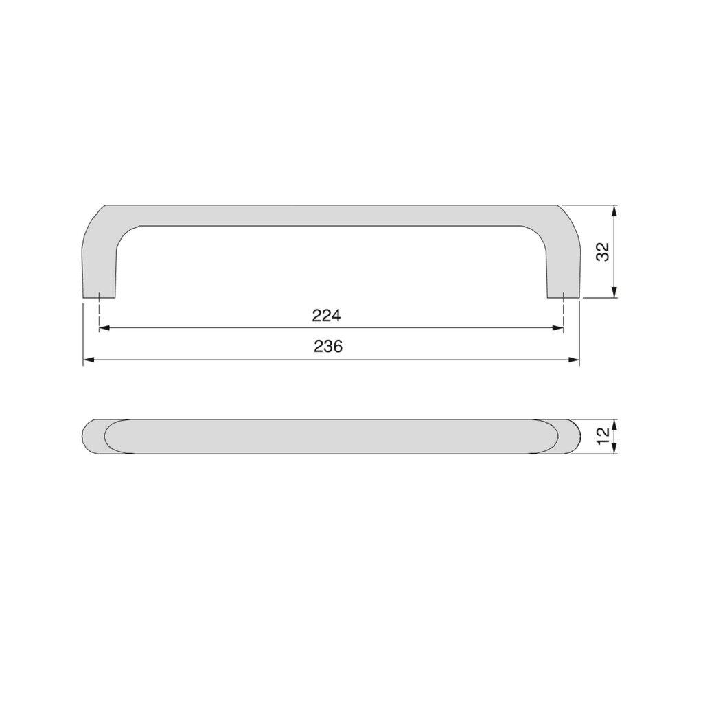 Tirador para mueble Zagreb, L236mm, intereje 224mm, Zamak, Pintado negro-1