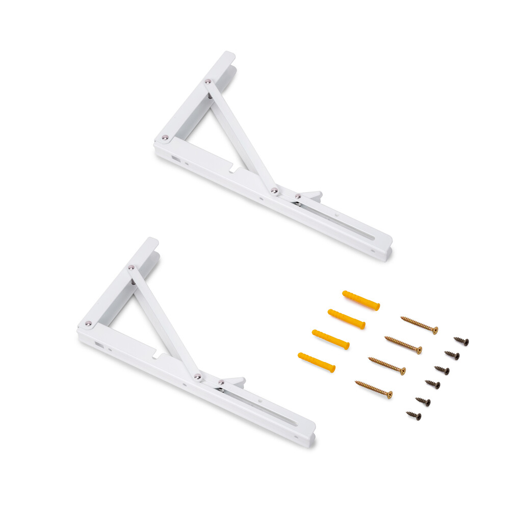 Pair of folding supports for shelves, length 303mm, Steel, White painted-Primary