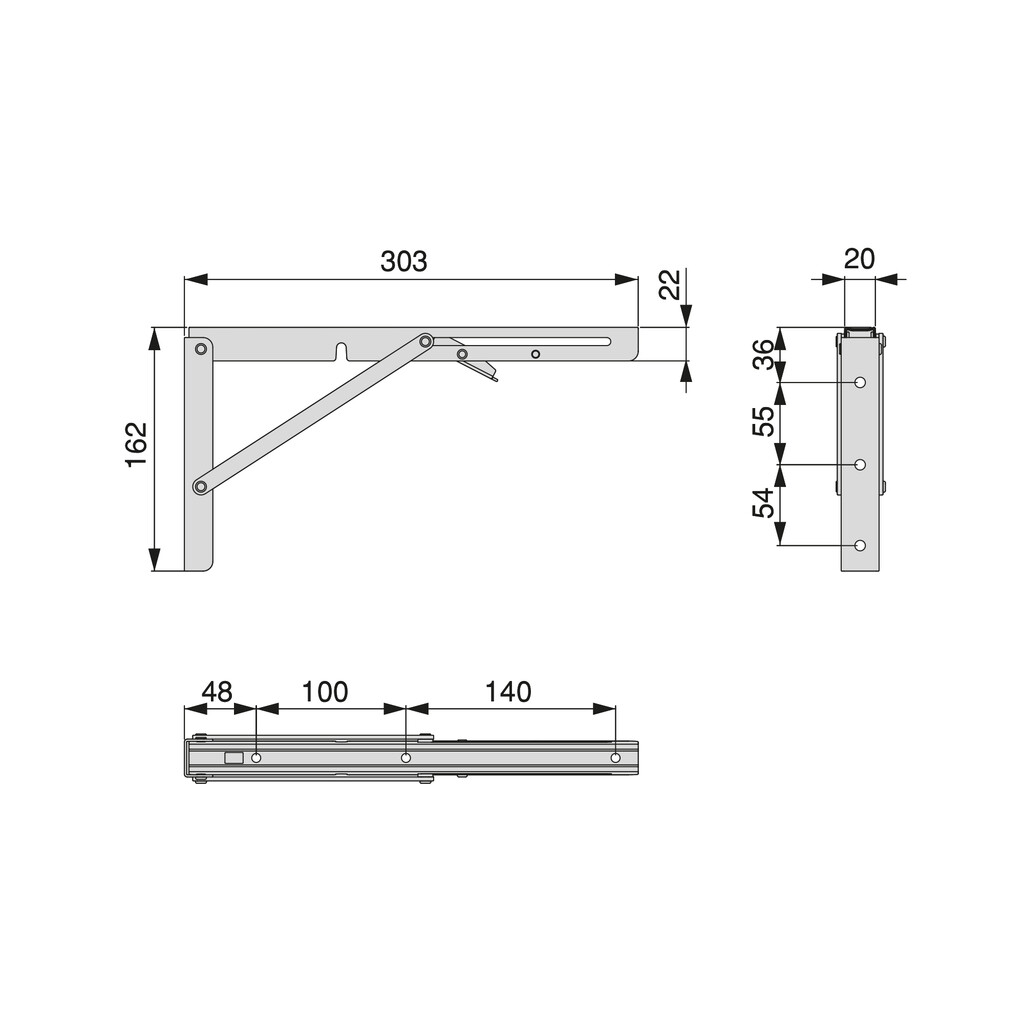 Pair of folding supports for shelves, length 303mm, Steel, White painted-1