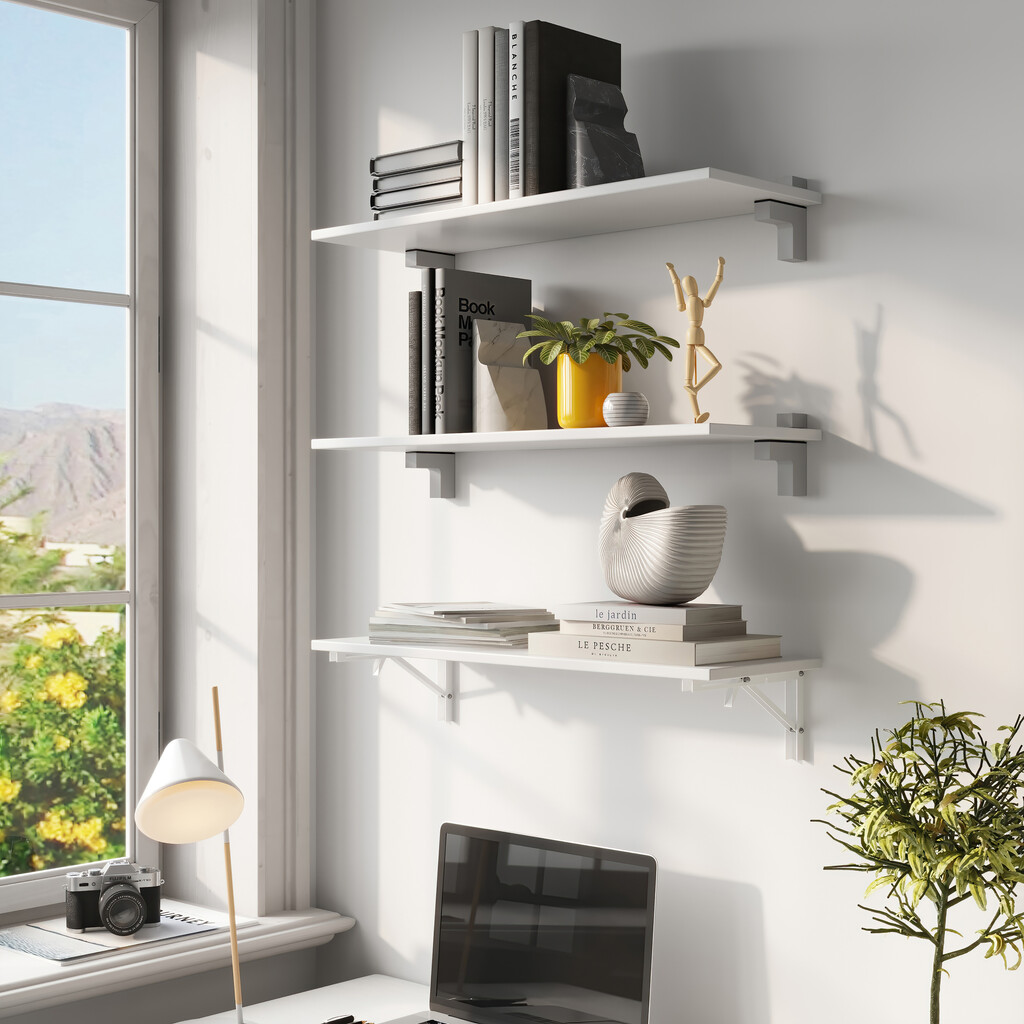 Pair of folding supports for shelves, length 303mm, Steel, White painted-5