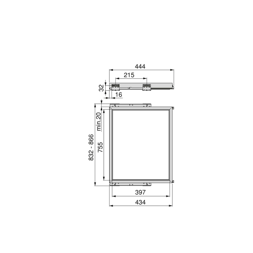 Frame with soft-close slides for cabinet accessories Hack, 832 - 866, Textured black painted-1