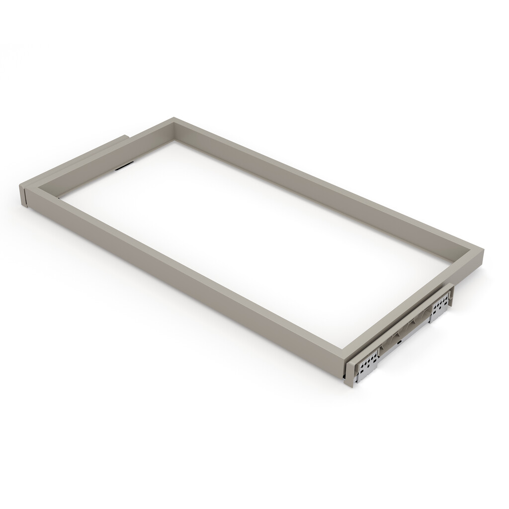 Frame with soft-close slides for cabinet accessories Hack, 860 - 894, Painted stone grey, Plastic and Aluminium-Primary