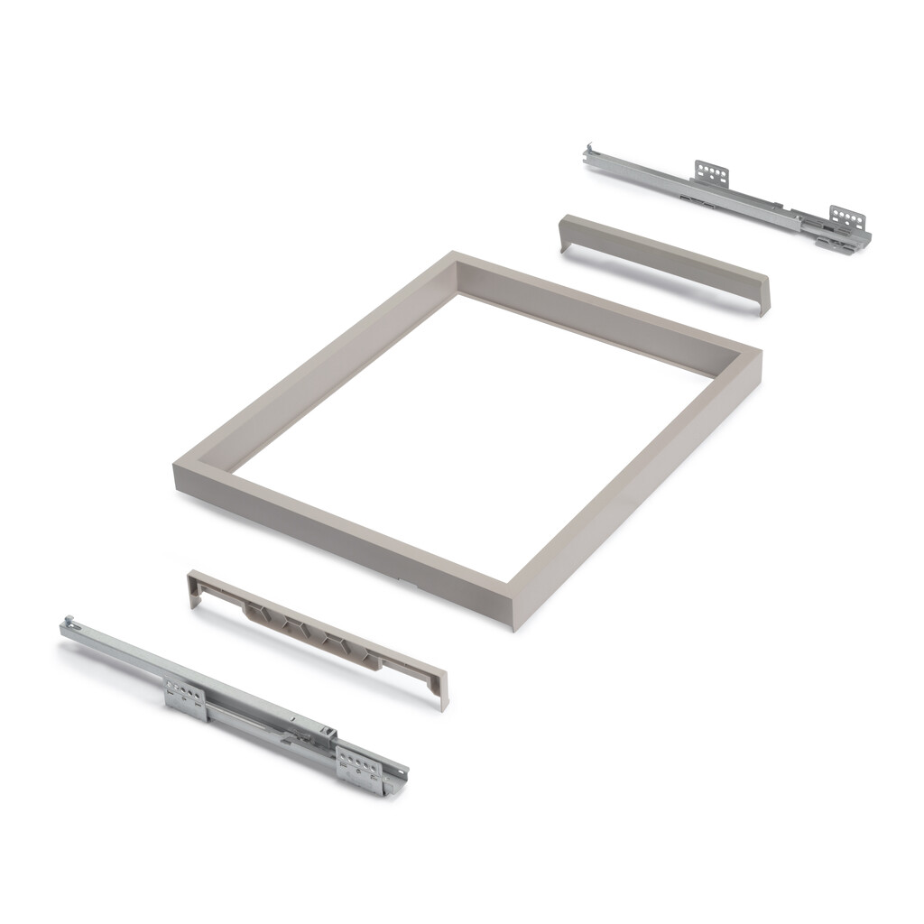 Frame with soft-close slides for cabinet accessories Hack, 860 - 894, Painted stone grey, Plastic and Aluminium-6