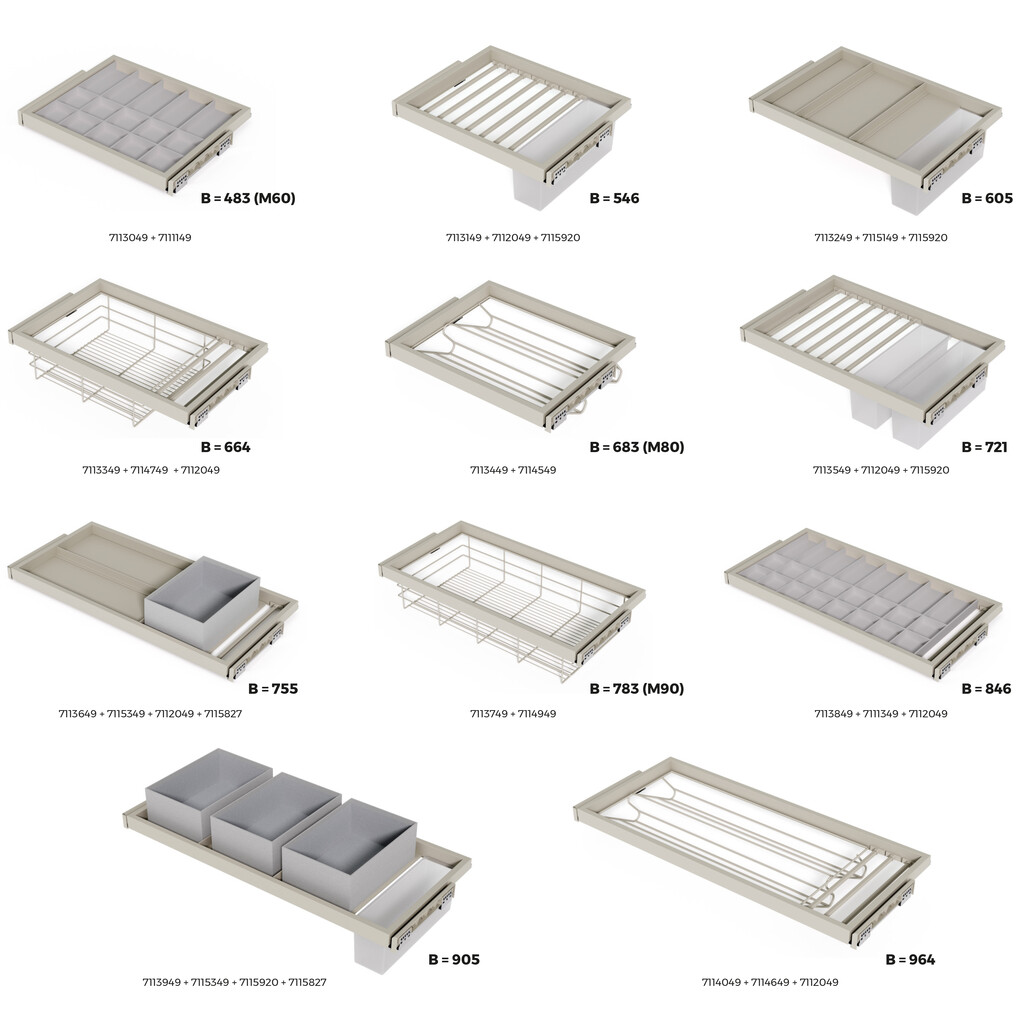 Rack avec glissières à fermeture douce pour accessoires d'armoire Hack, 923 - 957, Peint gris pierre-9