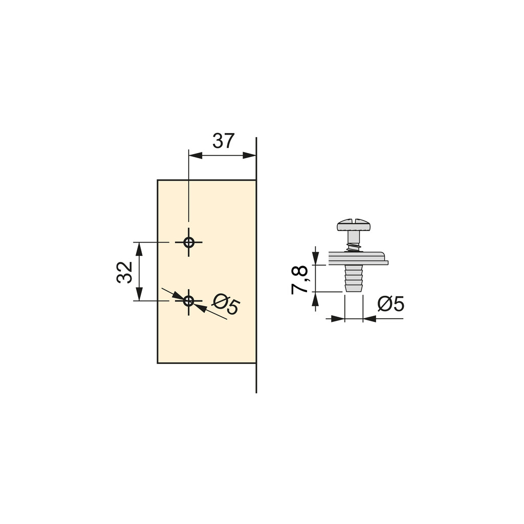 Embase pour charniere X91/X92 Montage mixte, Diametre 5x7.8mm, Hauteur 2, Acier, Titane-1