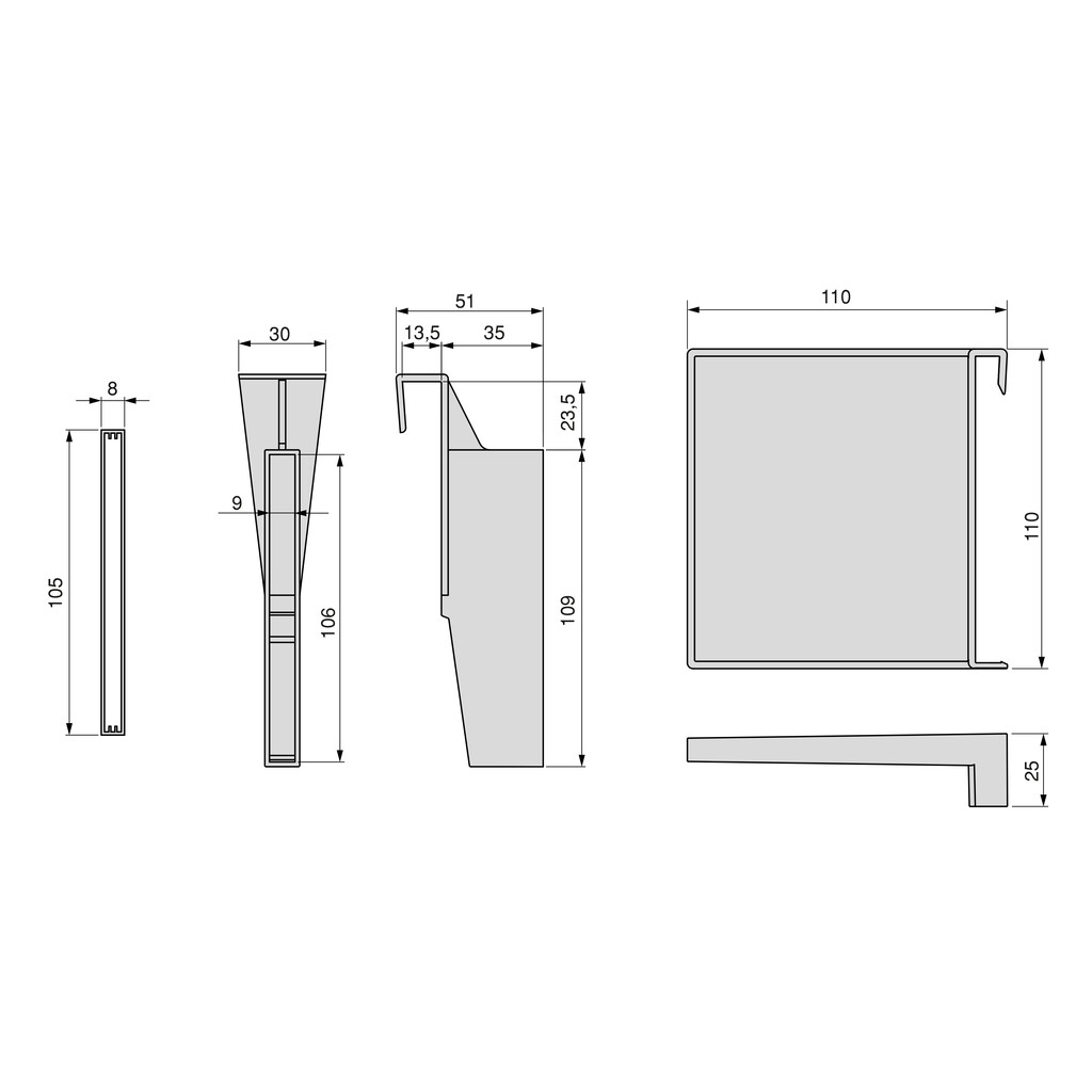 Kit of Accessory divider for inside of Vertex-Concept drawers, 900mm wide, Aluminium and Plastic, Silver painted-1
