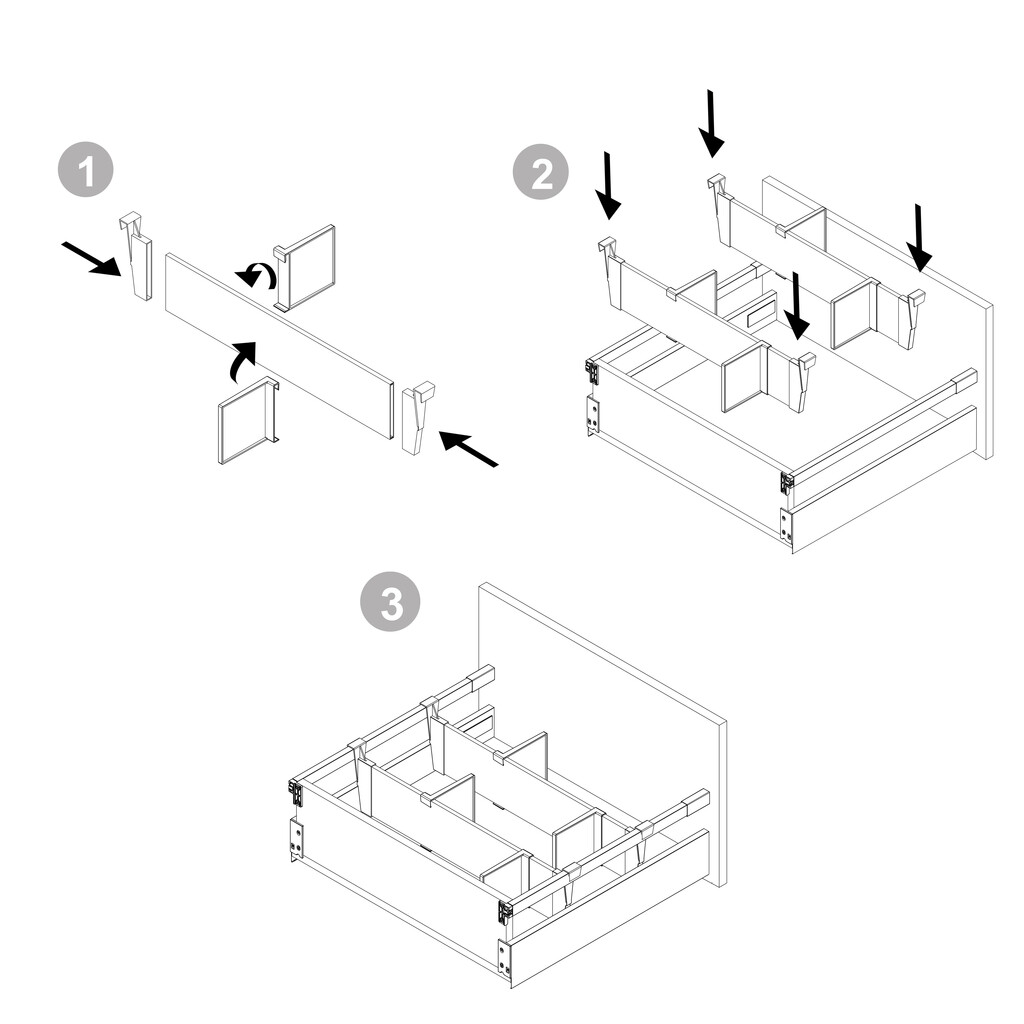 Kit of Accessory divider for inside of Vertex-Concept drawers, 900mm wide, Aluminium and Plastic, Silver painted-2