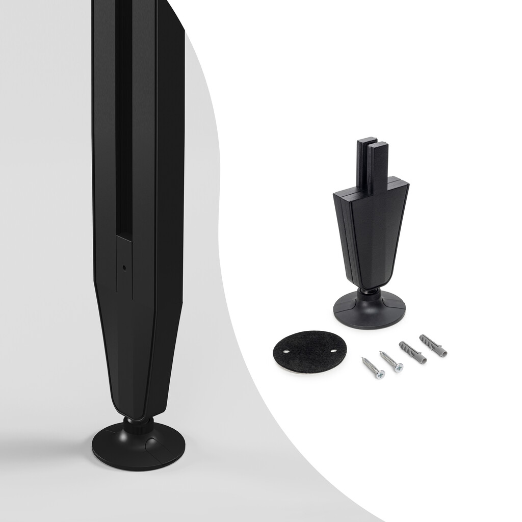 Set of circular levelers for mounting Zero profiles (Floor - Ceiling), Textured black painted, Plastic and Zamak-Primary