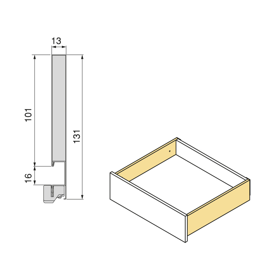 Vertex with 3D regulation External drawer, height 131mm, 40kg, depth 350mm, Steel, Silver painted-1