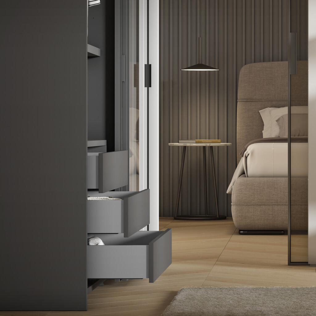Cajón exterior Vertex con regulación 3D de altura 131mm, 40kg, profundidad 450mm, Acero, Pintado aluminio-4