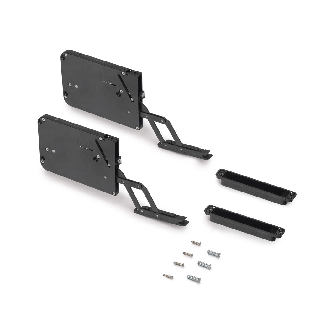 Pair folding door mechanism Unico, Medium, Steel and Zamak, Black zinc plated, Black Zinc plated-Primary