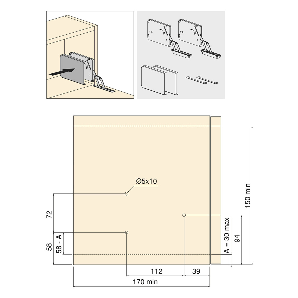 Pair folding door mechanism Unico, Medium, Steel and Zamak, Black zinc plated, Black Zinc plated-3