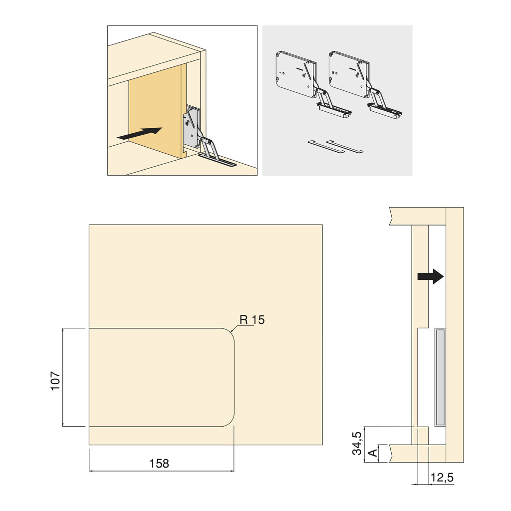 Pair folding door mechanism Unico, Medium, Steel and Zamak, Black zinc plated, Black Zinc plated-4
