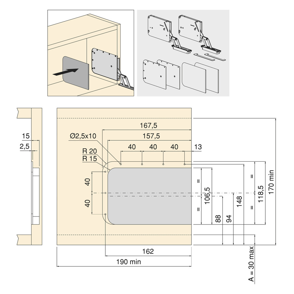Pair folding door mechanism Unico, Medium, Steel and Zamak, Black zinc plated, Black Zinc plated-5