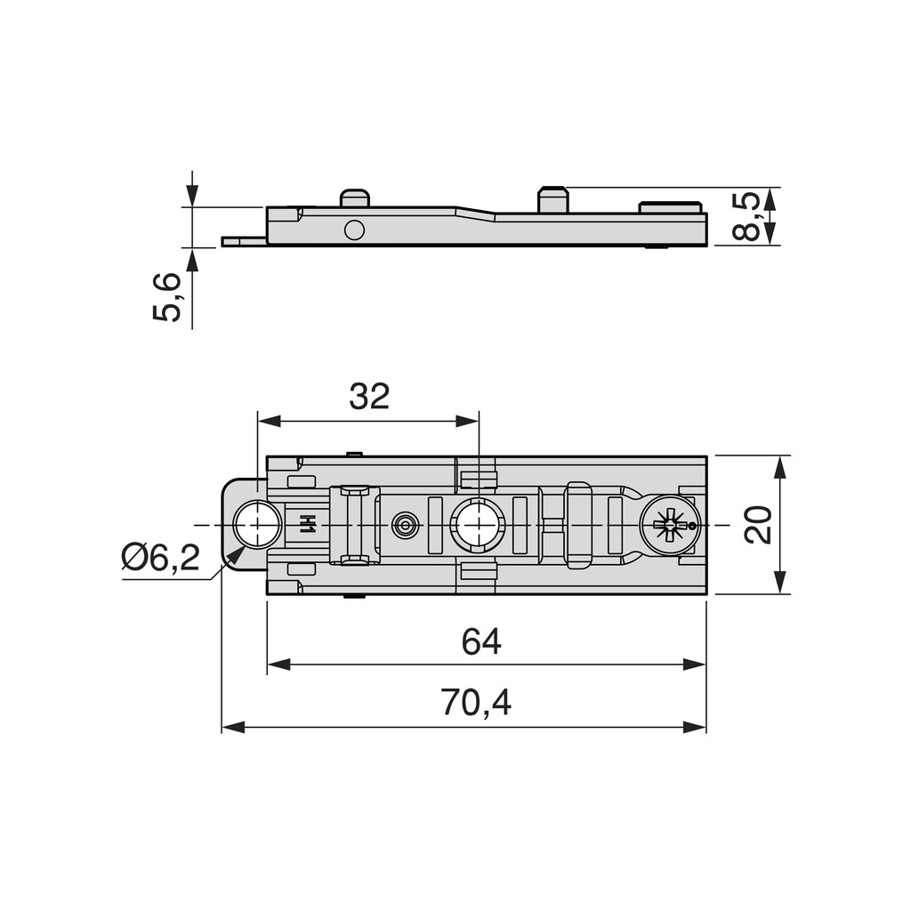 Gerade Ergänzung für Scharnier X91/X92 Zum Anschrauben Scharnier mit Exzenter-Verstellung, 1, Stahl, Titanium-1
