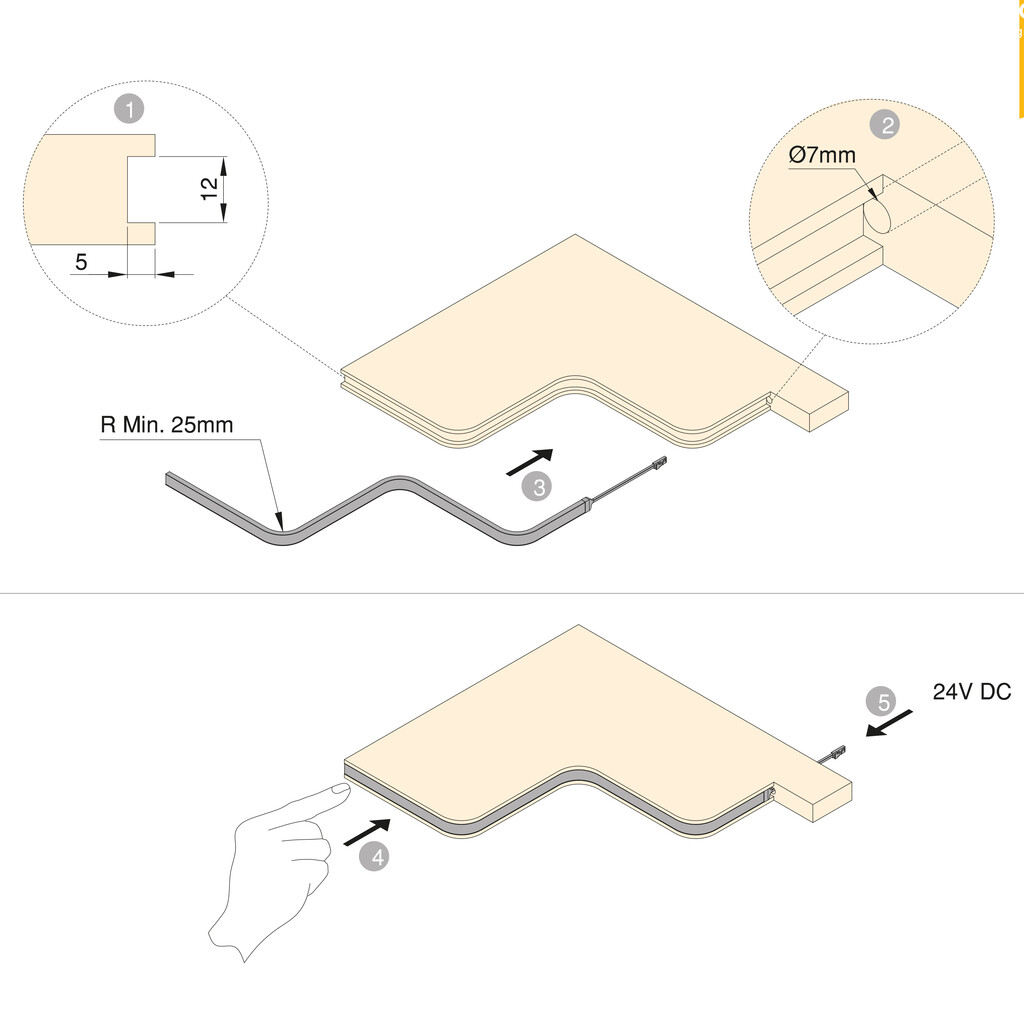 LED-strip 12x5 Neonlynx H, 7,6W/m IP65 (24V DC), lengte 5.000mm, Natuurlijk wit licht 4.000K, Plastic-4