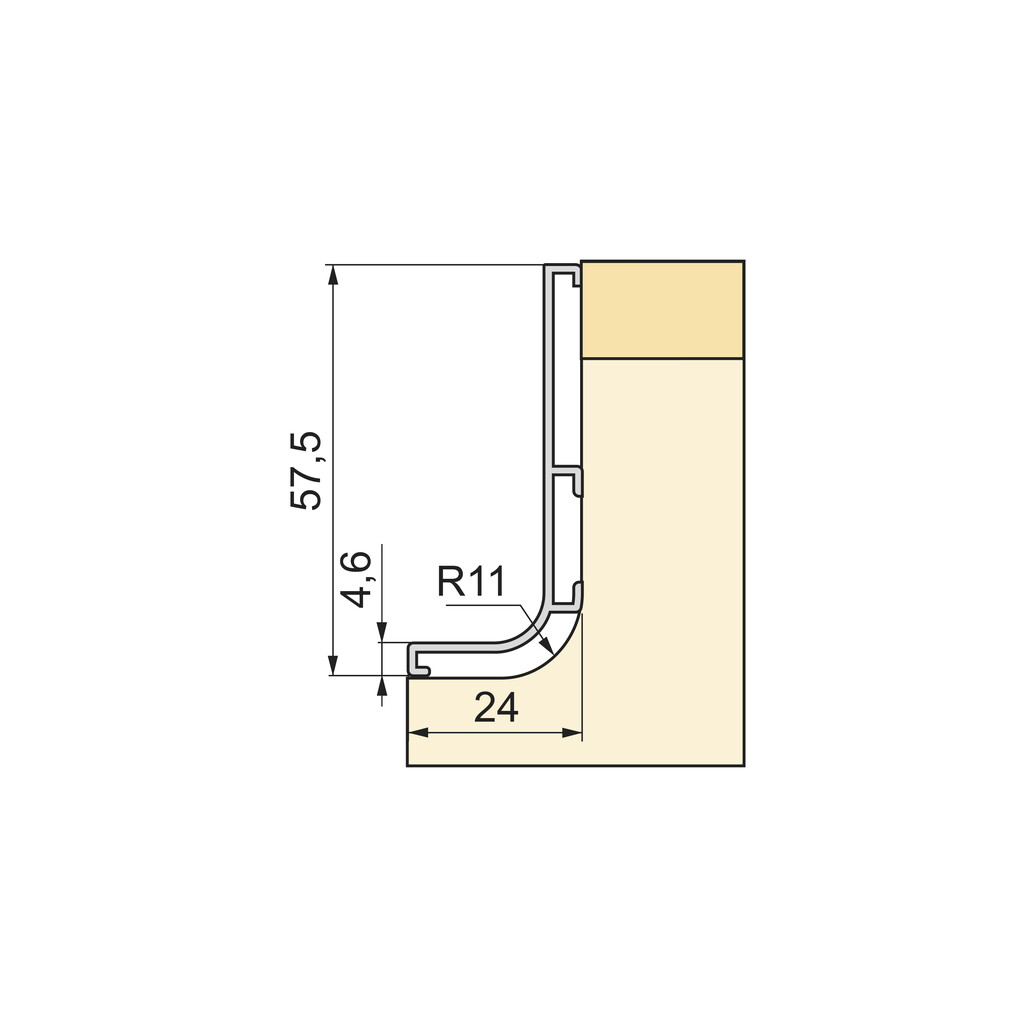 Aufbauprofil Gola für Küchenmöbel, Länge 3,9m, Aluminium, Gold eloxiert-2