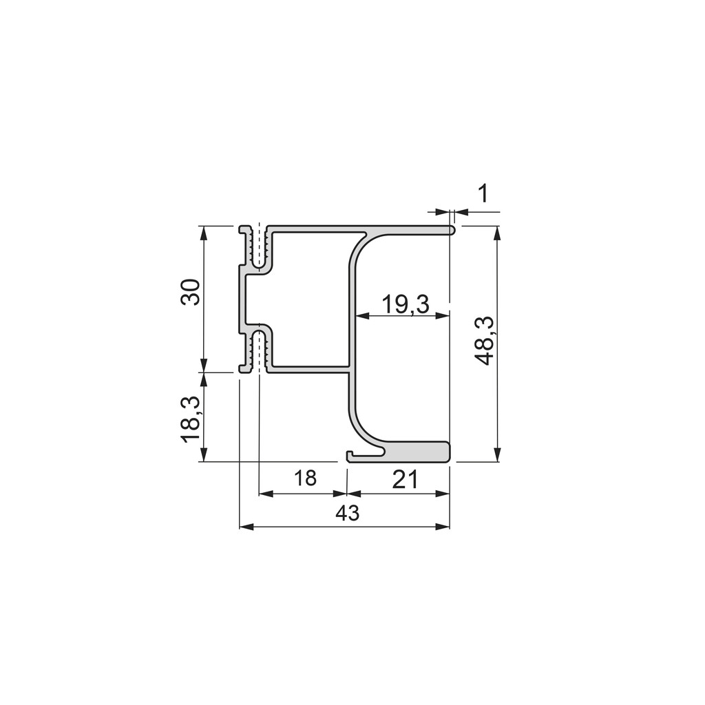 SeitenProfil Gola für Küchenmöbel, vertikal, gebogen,, Länge 2,55 m, Aluminium, Gold eloxiert-1