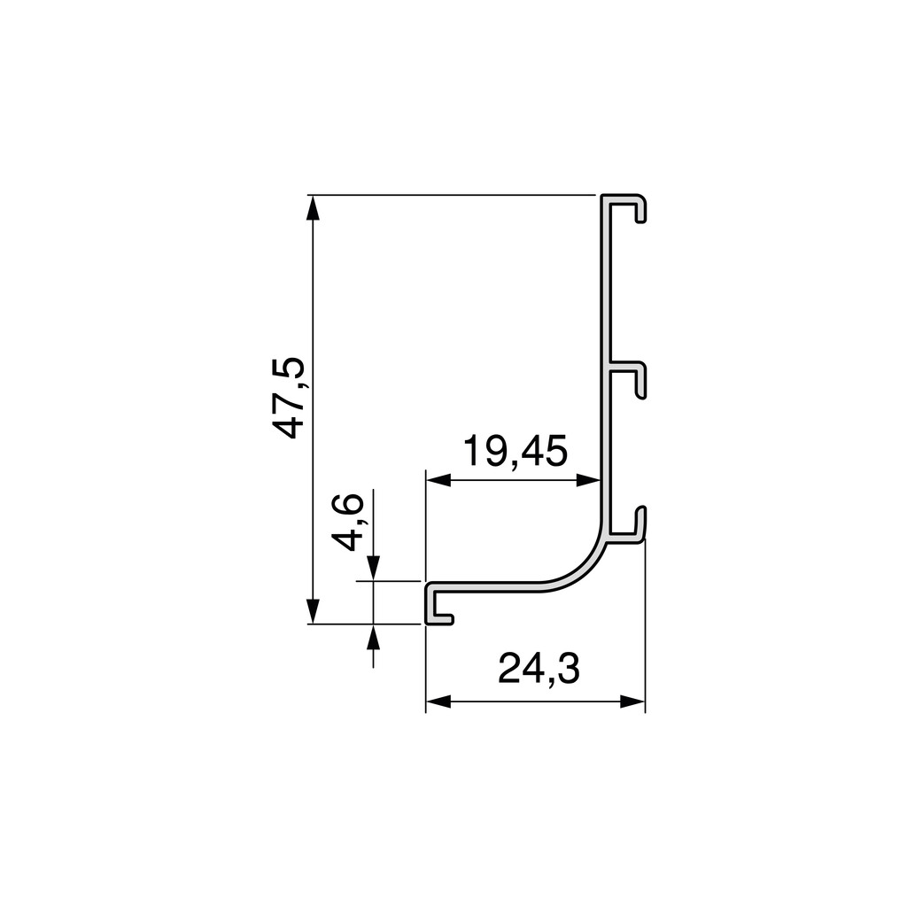 Perfil Gola-R superior para muebles de cocina, longitud 3,9m, Aluminio, Pintado negro-1