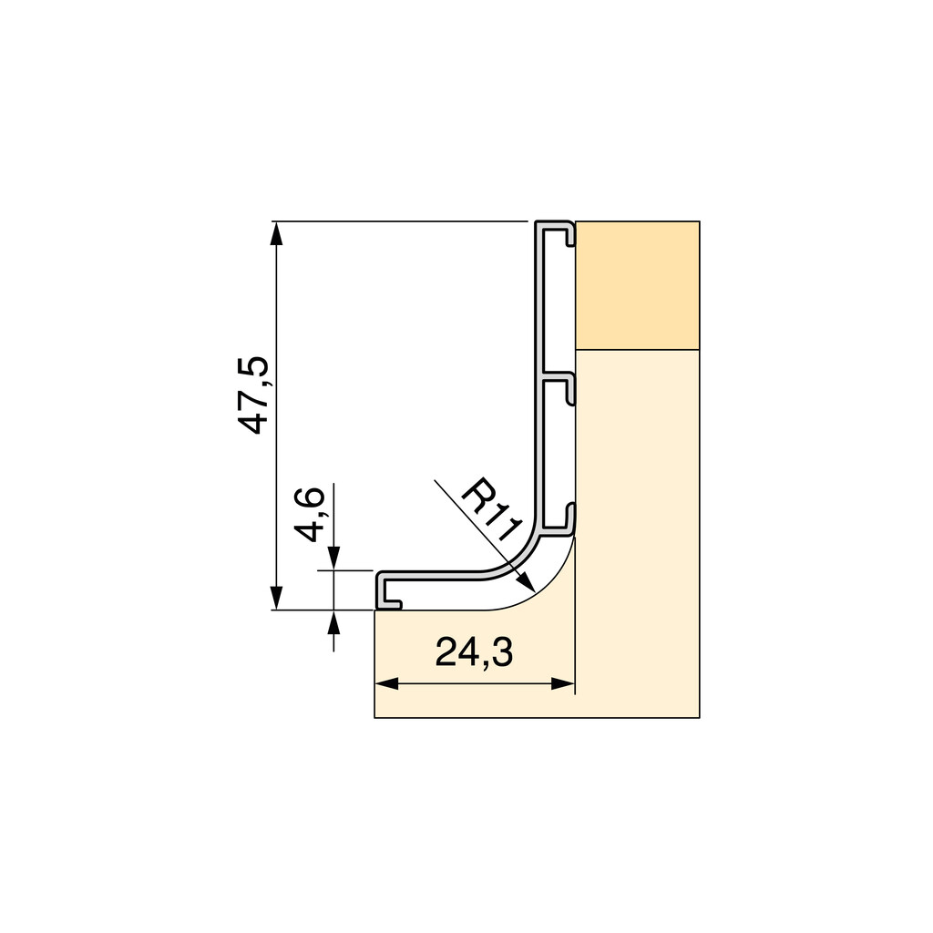 Perfil Gola-R superior para muebles de cocina, longitud 3,9m, Aluminio, Pintado negro-2