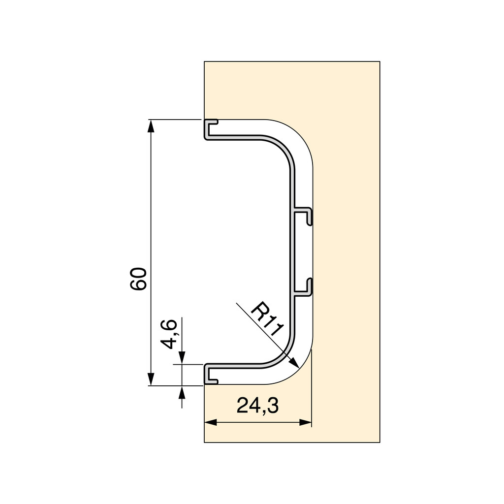 Zentralprofil Gola-R für Küchenmöbel, Länge 2,35 m, Aluminium, Schwarz lackiert-2
