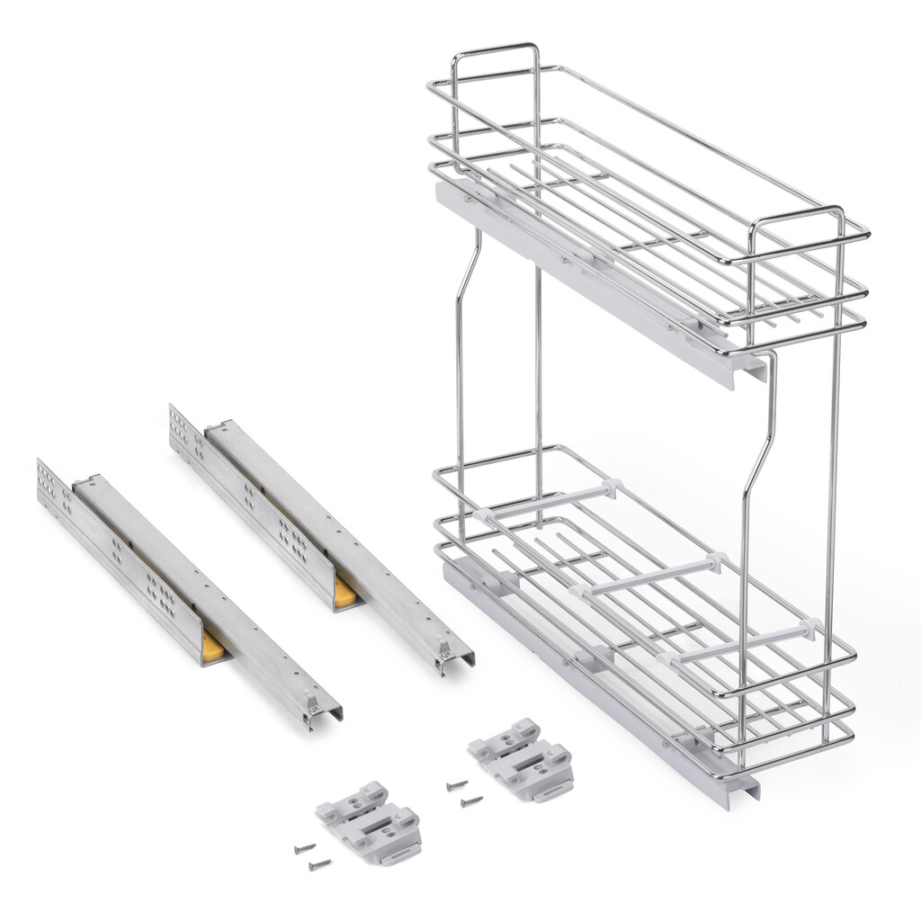 Side Bottle rack pull out with soft closing SupraMax, module 200mm, Steel, Chrome plated-Primary