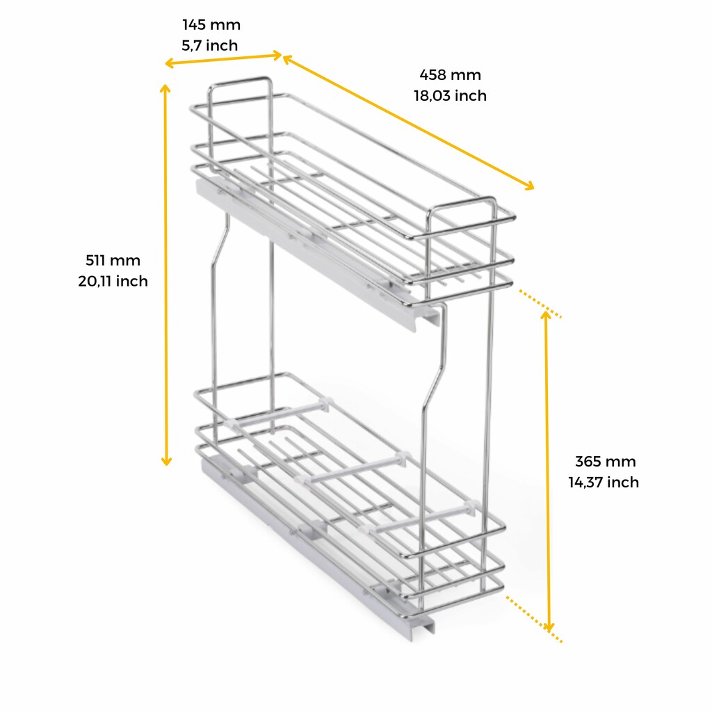 Side Bottle rack pull out with soft closing SupraMax, module 200mm, Steel, Chrome plated-2