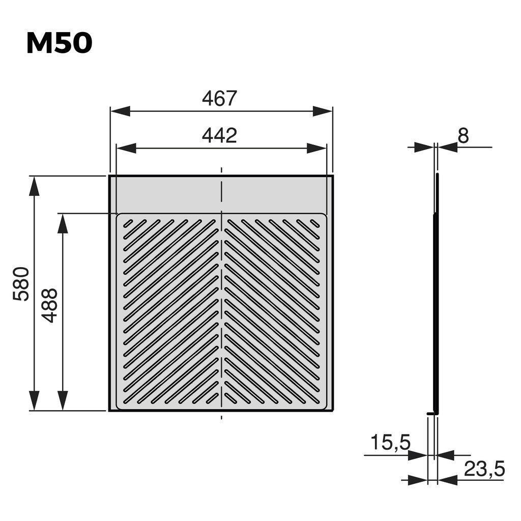 Ochraniacz do mebli kuchennych Sink, M50, 467x580mm, grubość deski 16mm, Możliwość cięcia, Plastik, Szaro-antracytowy-1
