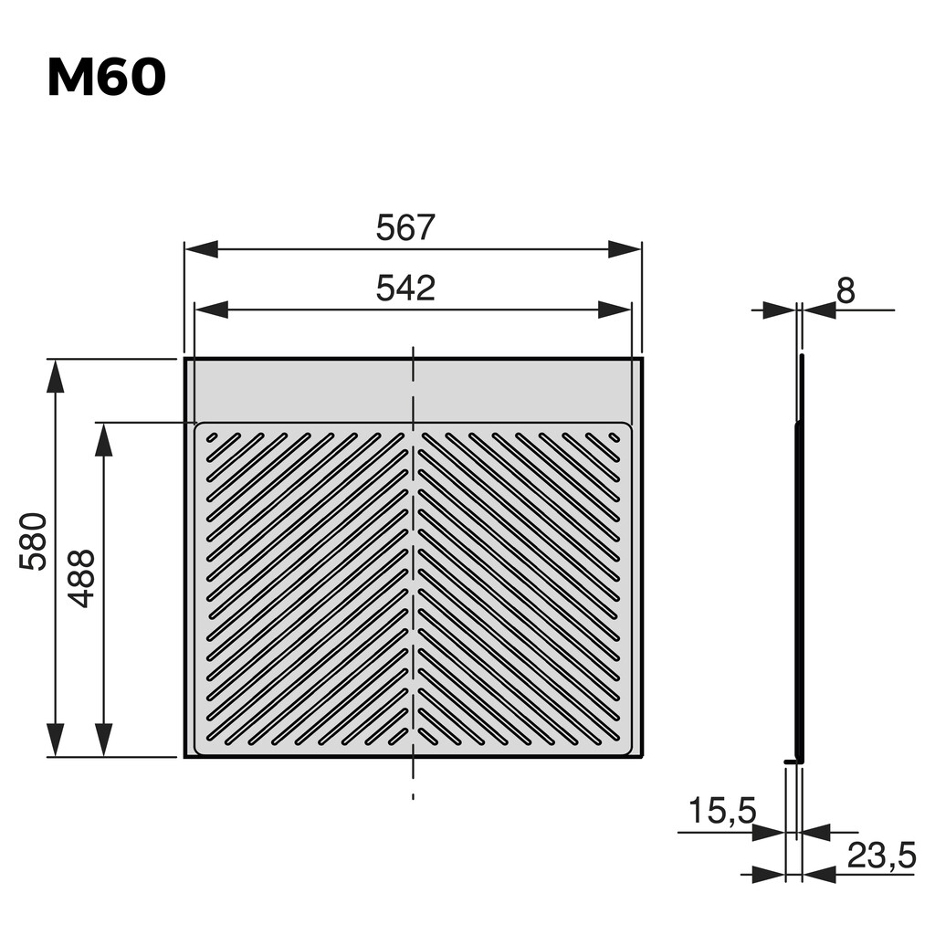 Schutz für Böden von Küchenmöbeln Modell Sink, M60, 567x580mm, Brettstärke 16mm, schneidbar, Kunststoff, Anthrazitgrau-1