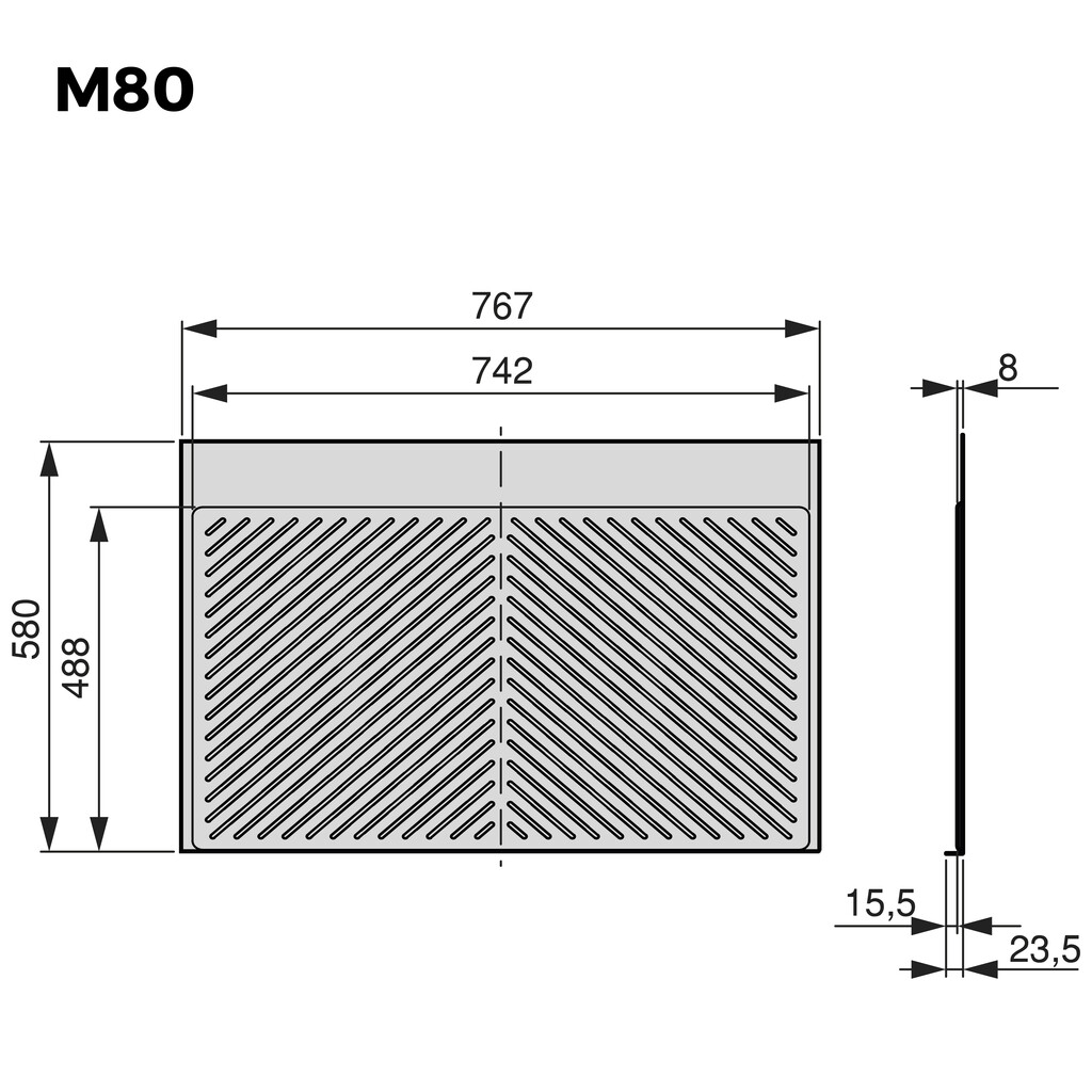 Schutz für Böden von Küchenmöbeln Modell Sink, M80, 767x580mm, Brettstärke 16mm, schneidbar, Kunststoff, Anthrazitgrau-1