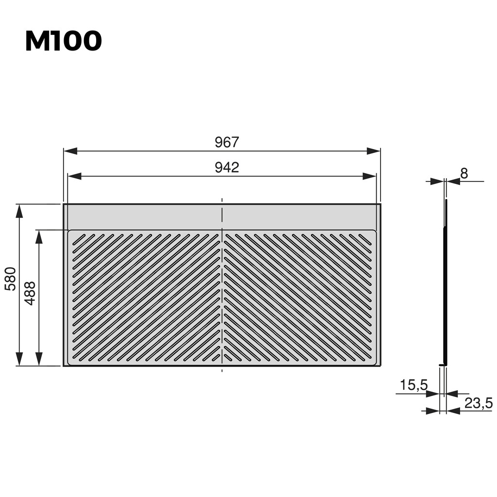 Protecteurs fond pour la cuisine Sink, M100, 967x580mm, épaisseur de la planchet 16mm, découpable, Plastique, Gris antracite-1