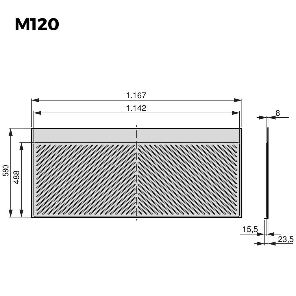 Schutz für Böden von Küchenmöbeln Modell Sink, M120, 1167x580mm, Brettstärke 16mm, schneidbar, Kunststoff, Anthrazitgrau-1
