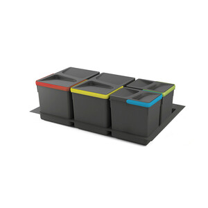 Lot RecycleRecyclingbeh&auml;lterRecycle f&uuml;r K&uuml;chenschublade mit Boden H&ouml;he 216mm, 2x12Liter, 2x6Liter, Modul 800mm, Kunststoff Anthrazitgrau Produktfoto