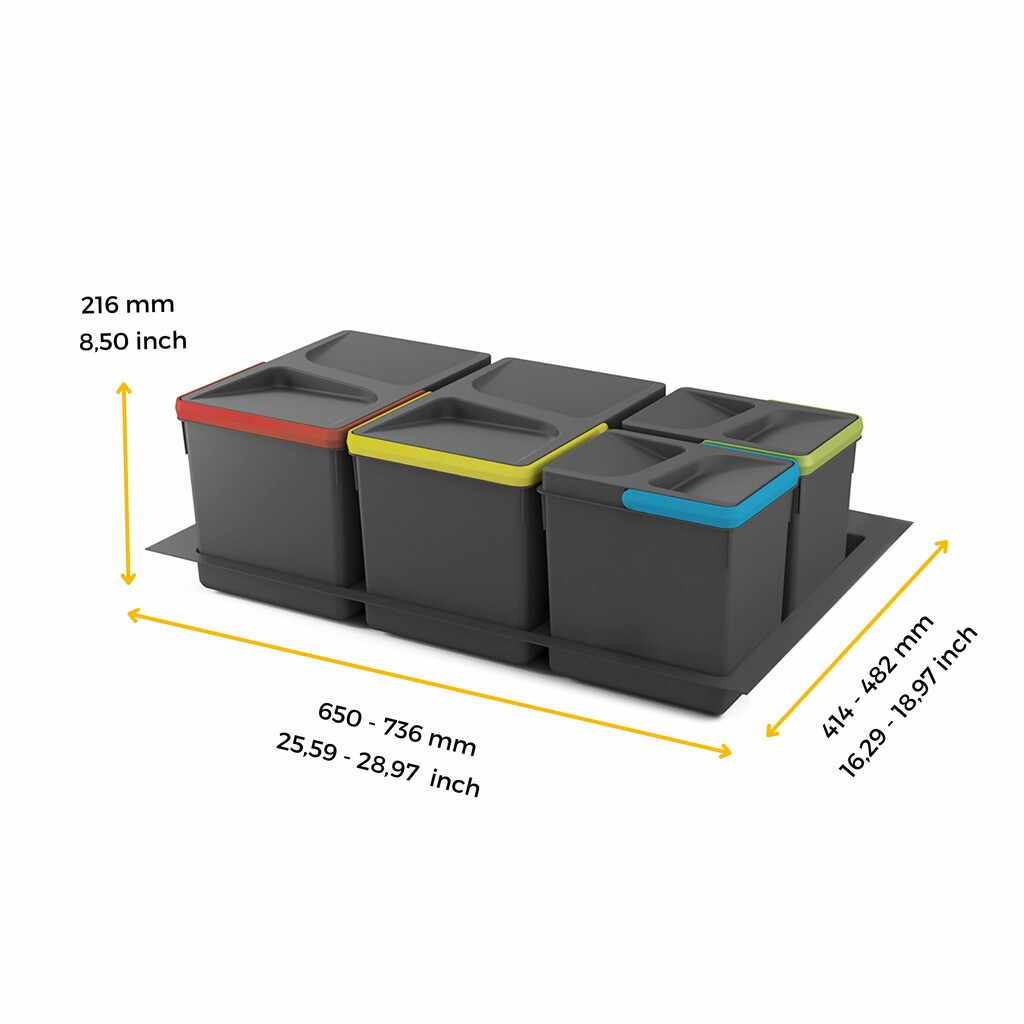 Lot RecycleRecyclingbehälterRecycle für Küchenschublade mit Boden Höhe 216mm, 2x12Liter, 2x6Liter, Modul 800mm, Kunststoff Anthrazitgrau-2
